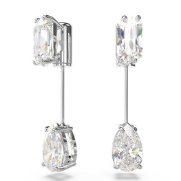 Mesmera bar earrings, Mixed cuts, White, Rhodium plated