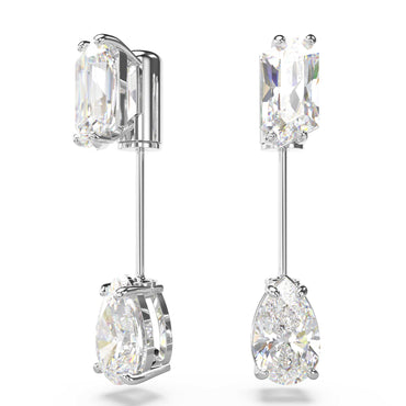 Mesmera bar earrings, Mixed cuts, White, Rhodium plated
