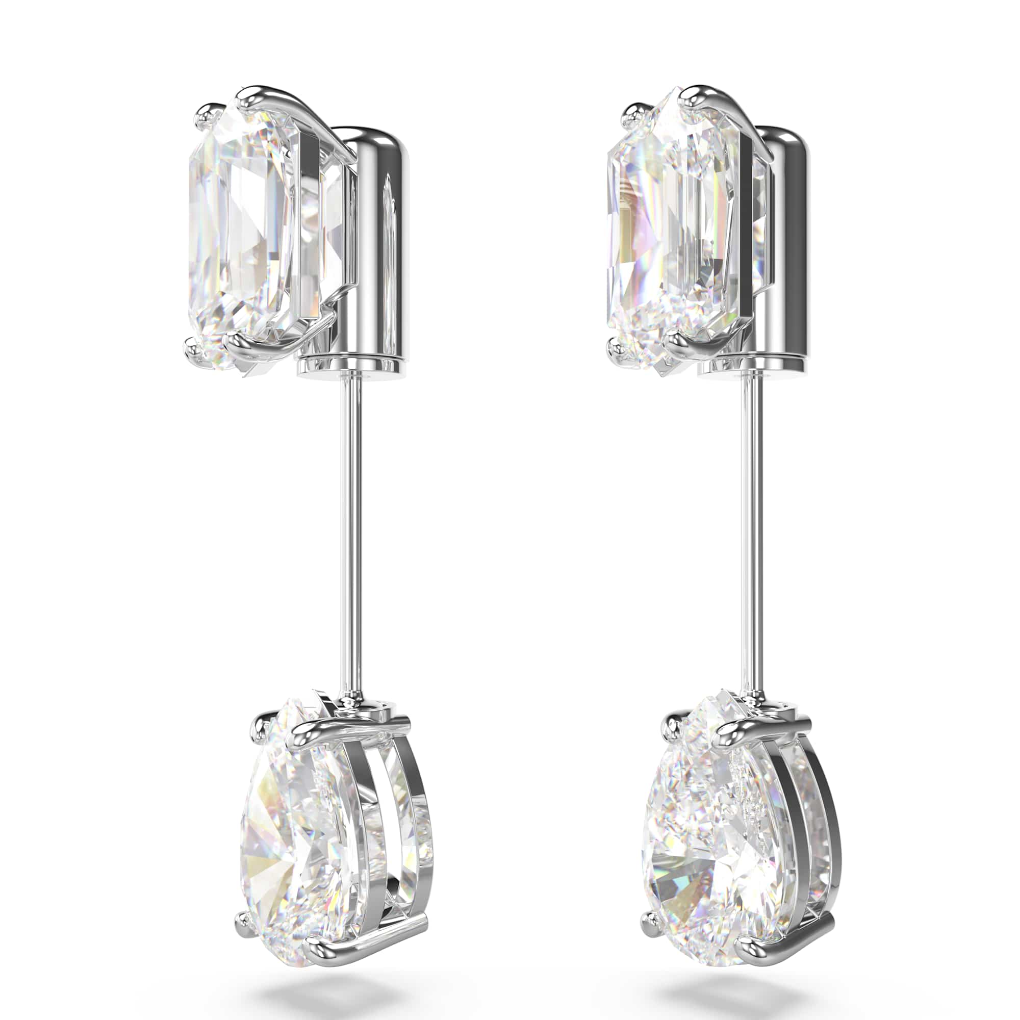 Mesmera bar earrings, Mixed cuts, White, Rhodium plated