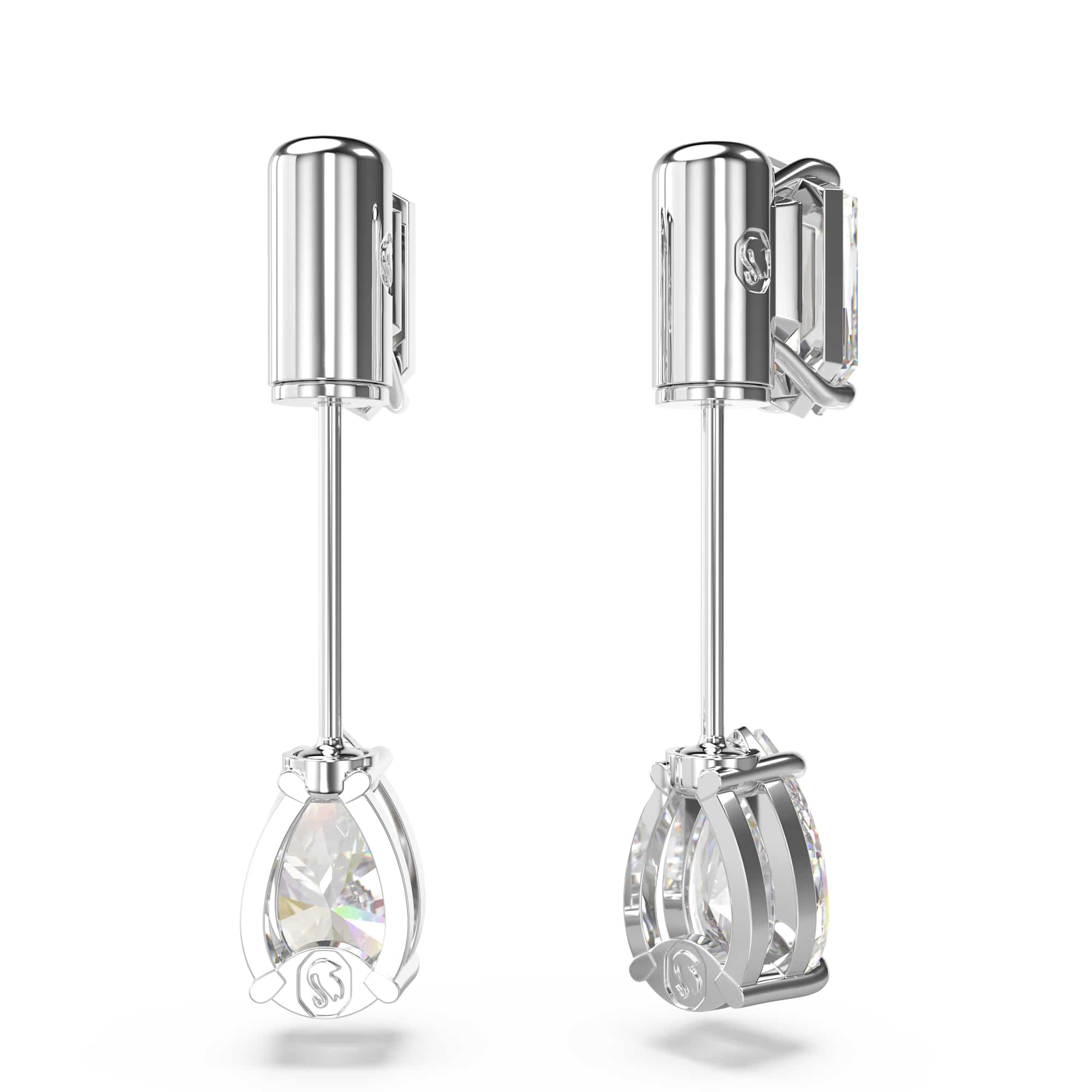 Mesmera bar earrings, Mixed cuts, White, Rhodium plated