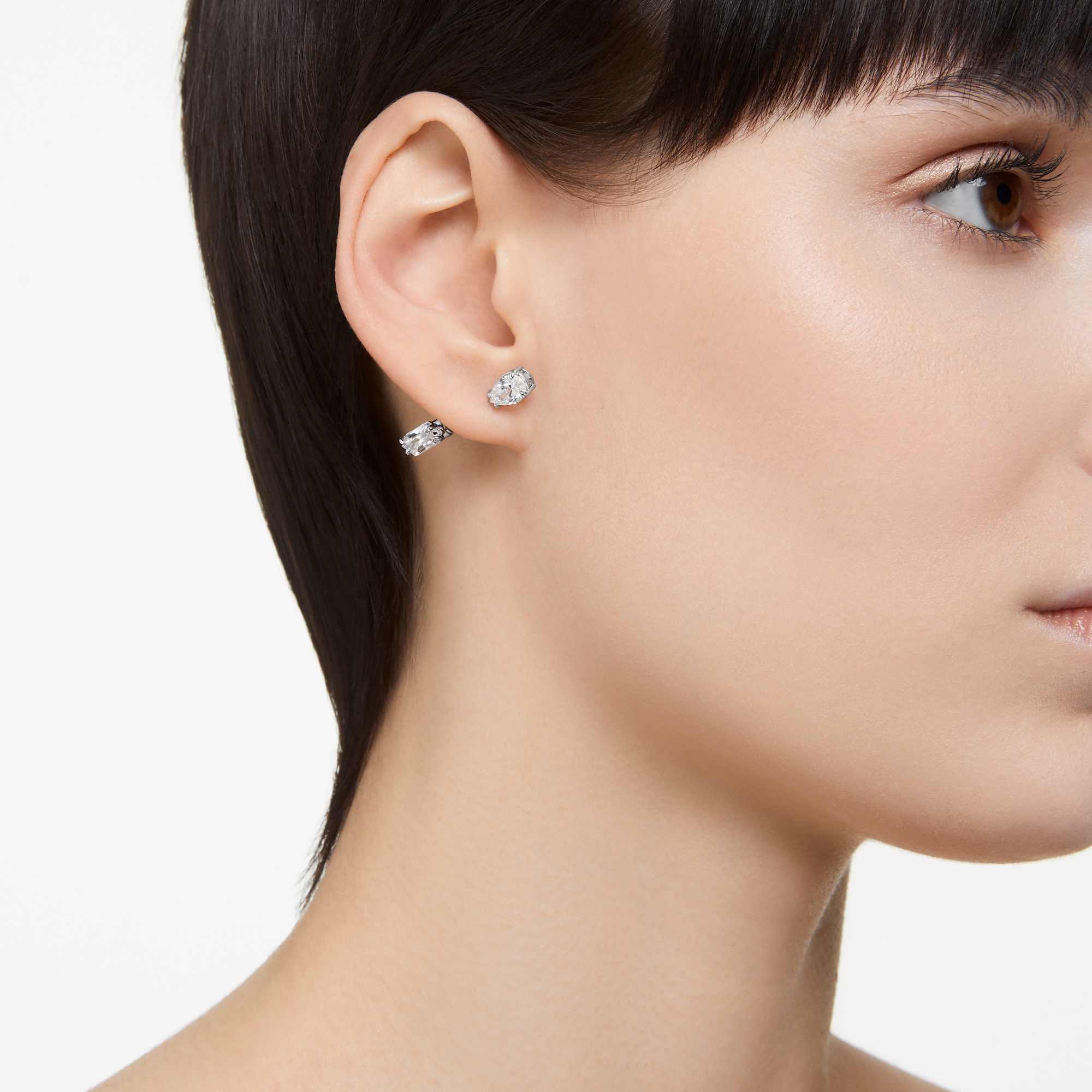 Mesmera bar earrings, Mixed cuts, White, Rhodium plated