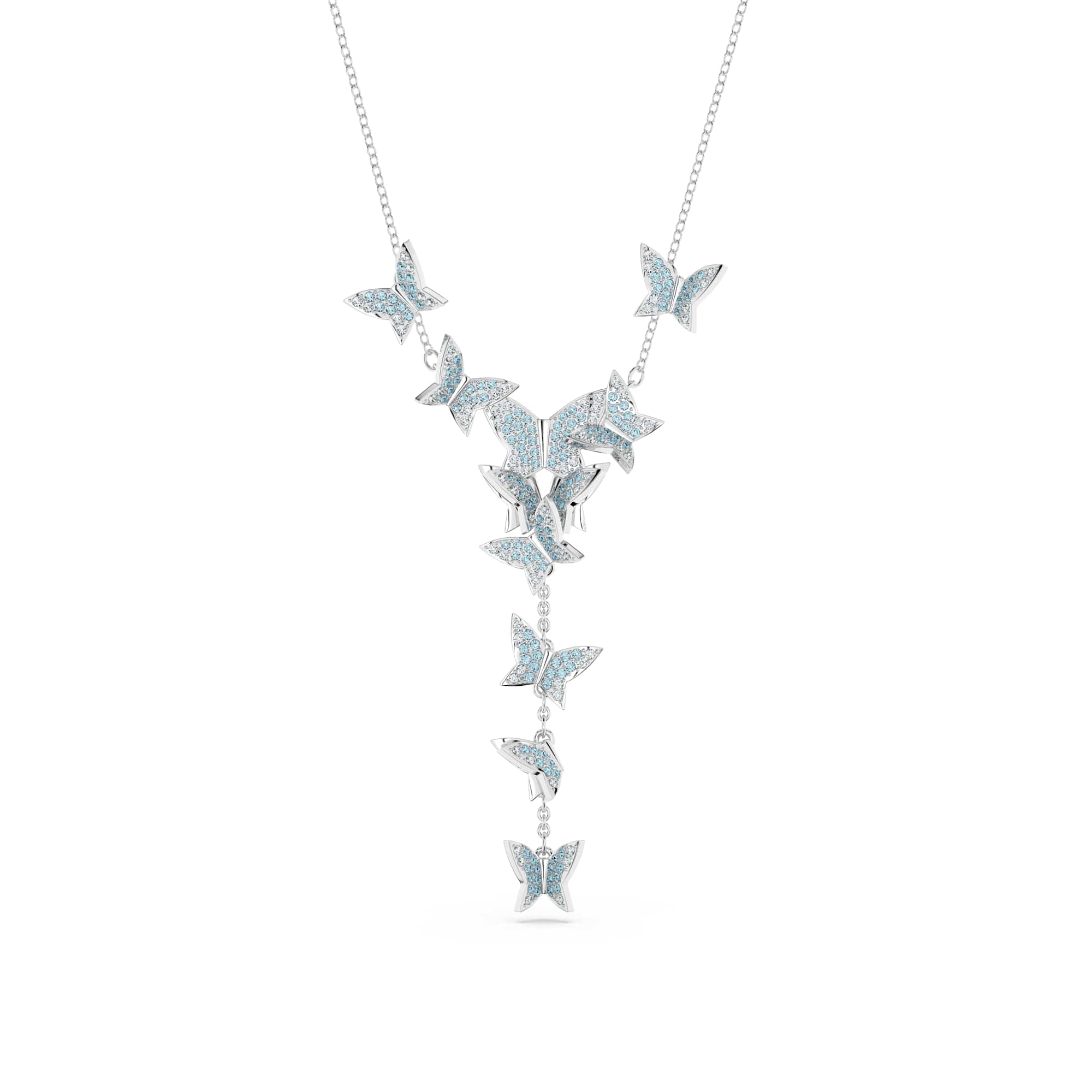 Idyllia Lilia Y necklace, Butterfly, Blue, Rhodium plated