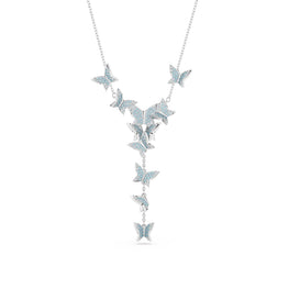 Idyllia Lilia Y necklace, Butterfly, Blue, Rhodium plated