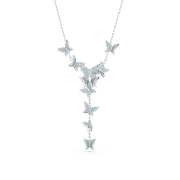 Idyllia Lilia Y necklace, Butterfly, Blue, Rhodium plated