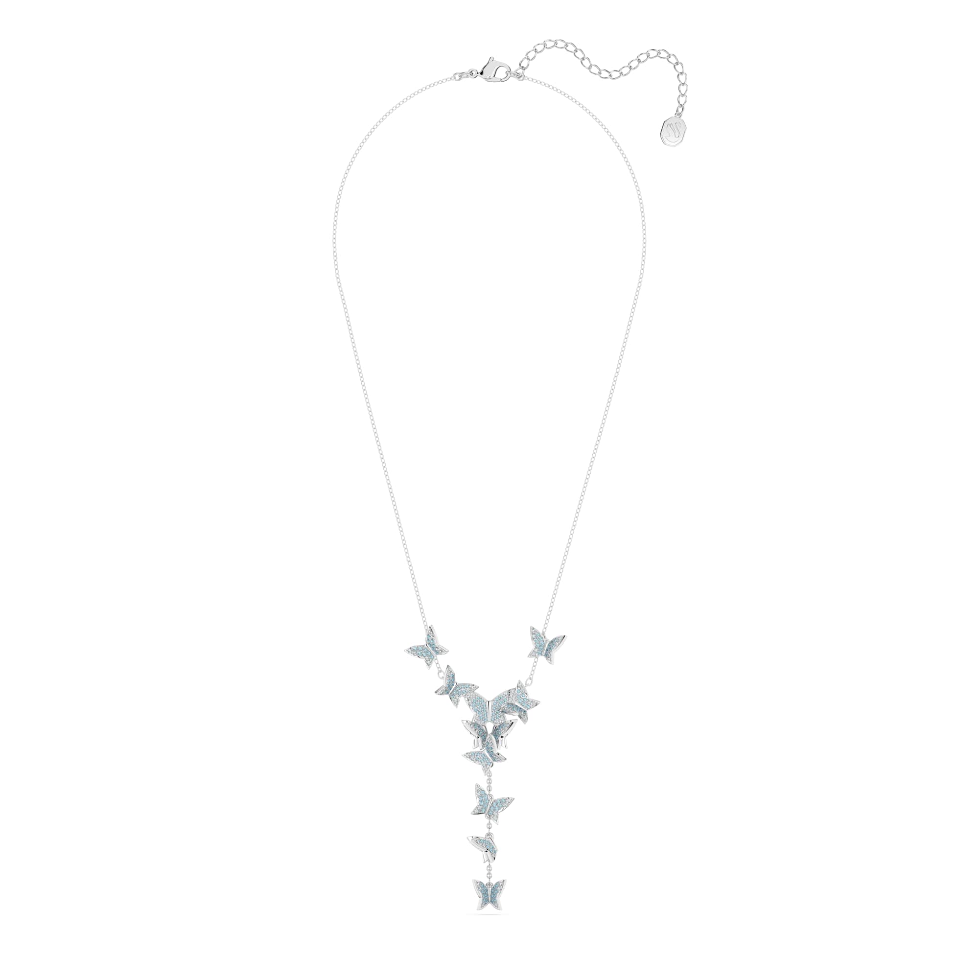 Idyllia Lilia Y necklace, Butterfly, Blue, Rhodium plated