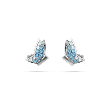Idyllia Lilia stud earrings, Butterfly, Blue, Rhodium plated
