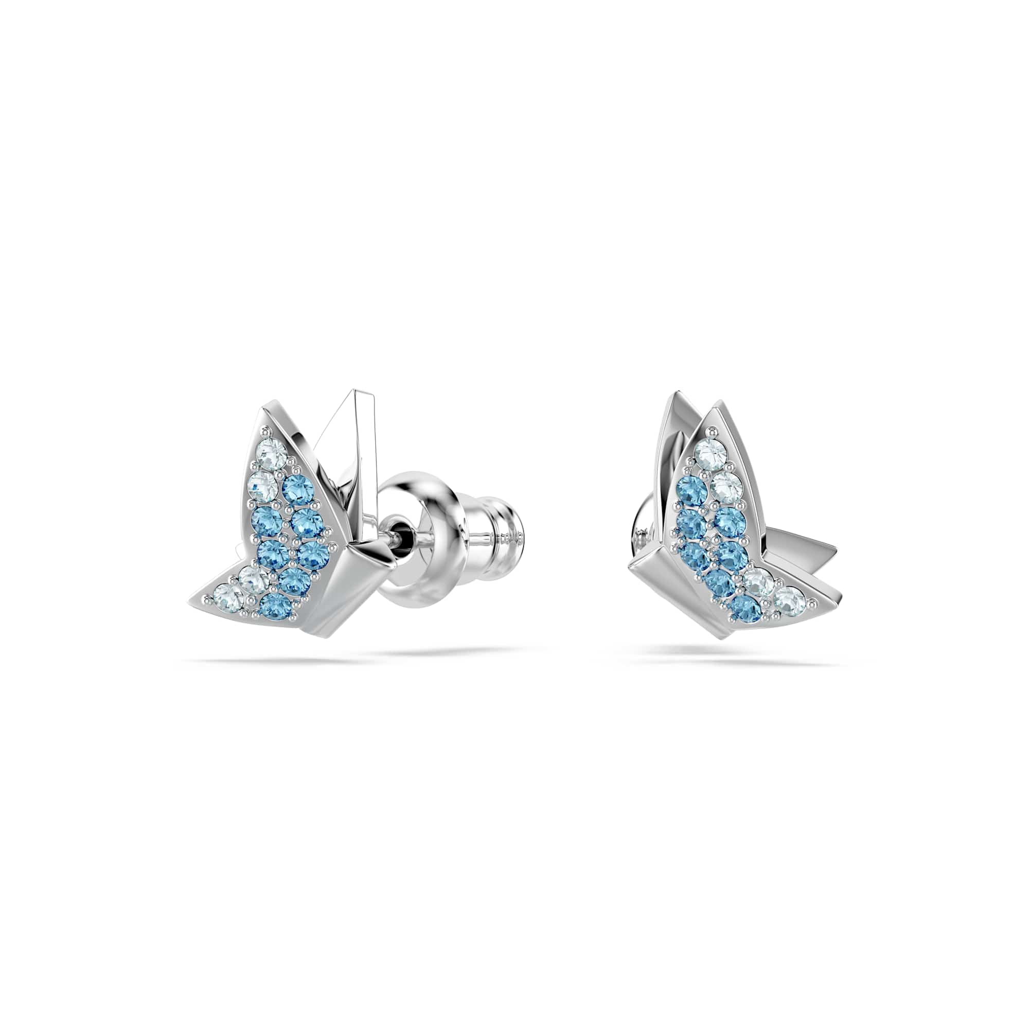Idyllia Lilia stud earrings, Butterfly, Blue, Rhodium plated