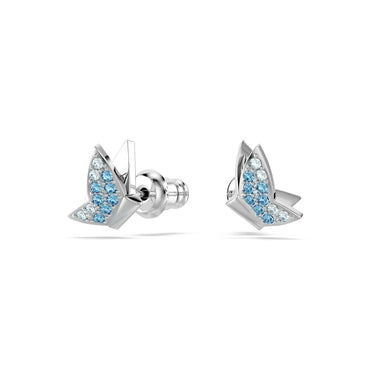 Idyllia Lilia stud earrings, Butterfly, Blue, Rhodium plated