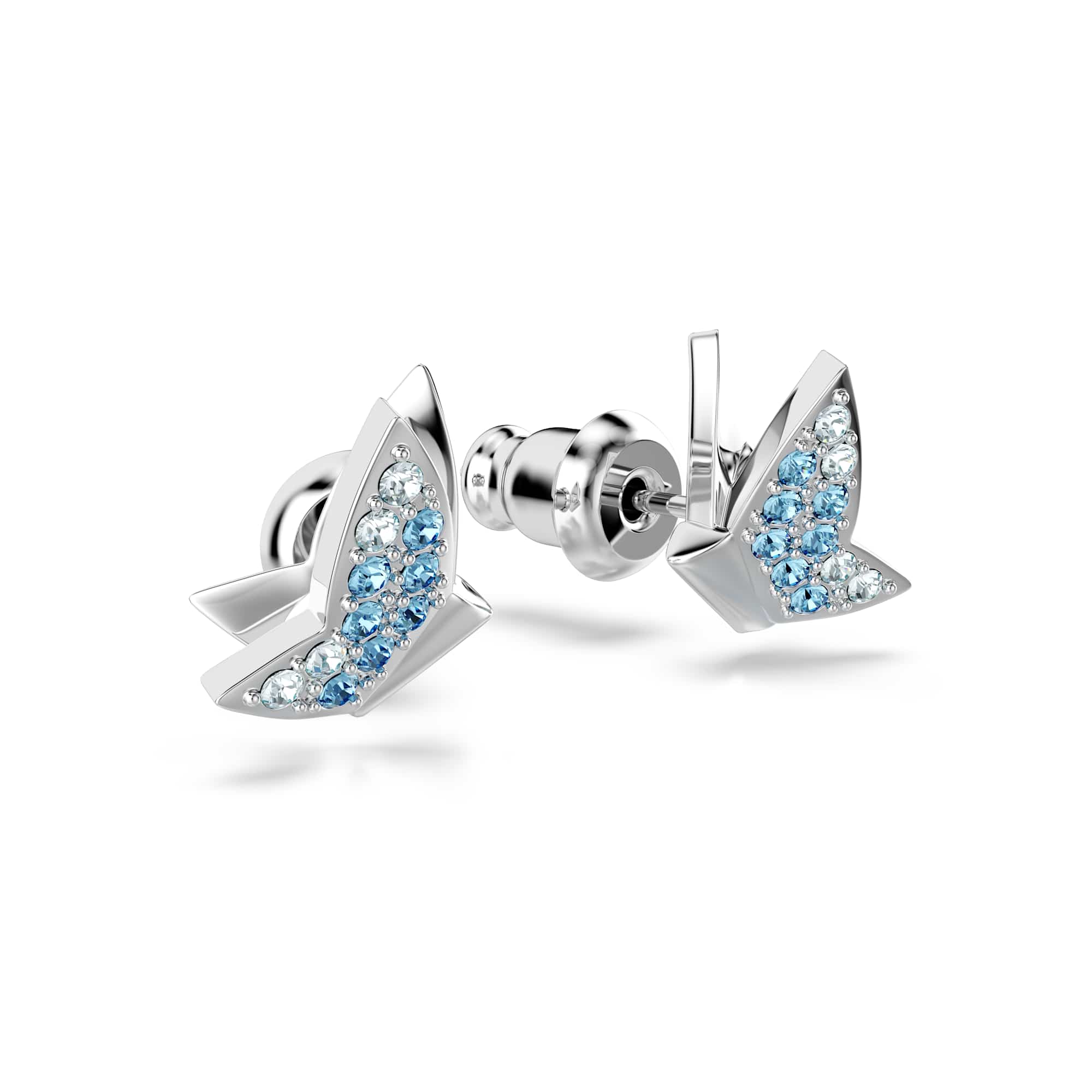 Idyllia Lilia stud earrings, Butterfly, Blue, Rhodium plated