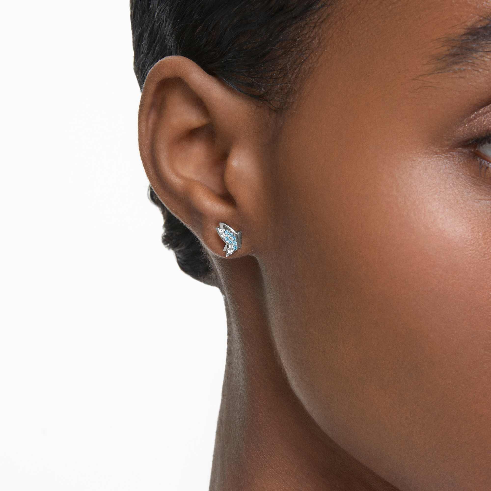 Idyllia Lilia stud earrings, Butterfly, Blue, Rhodium plated