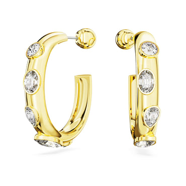 Imber hoop earrings, Mixed cuts, White, Gold-tone plated
