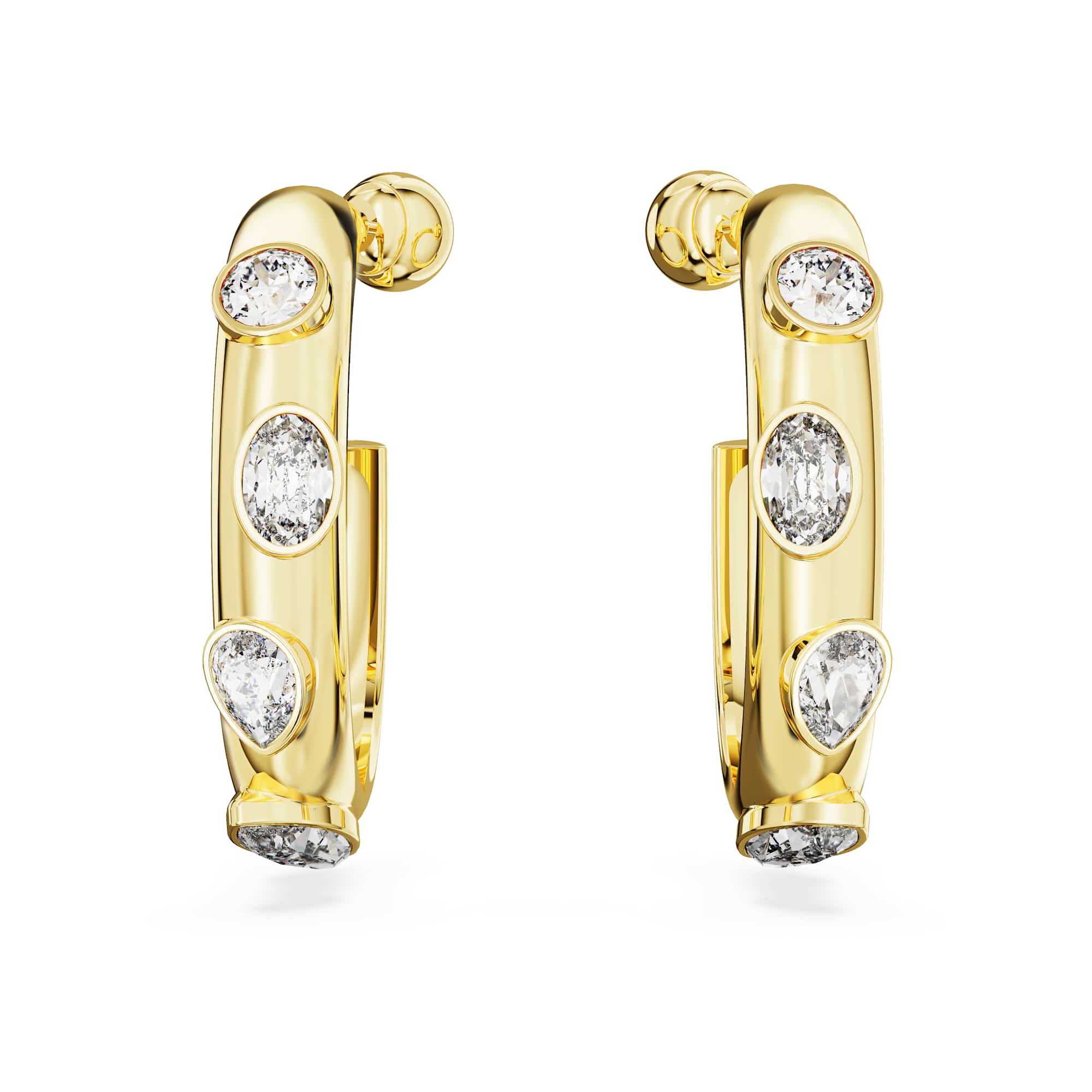 Imber hoop earrings, Mixed cuts, White, Gold-tone plated