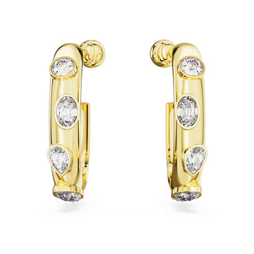 Imber hoop earrings, Mixed cuts, White, Gold-tone plated