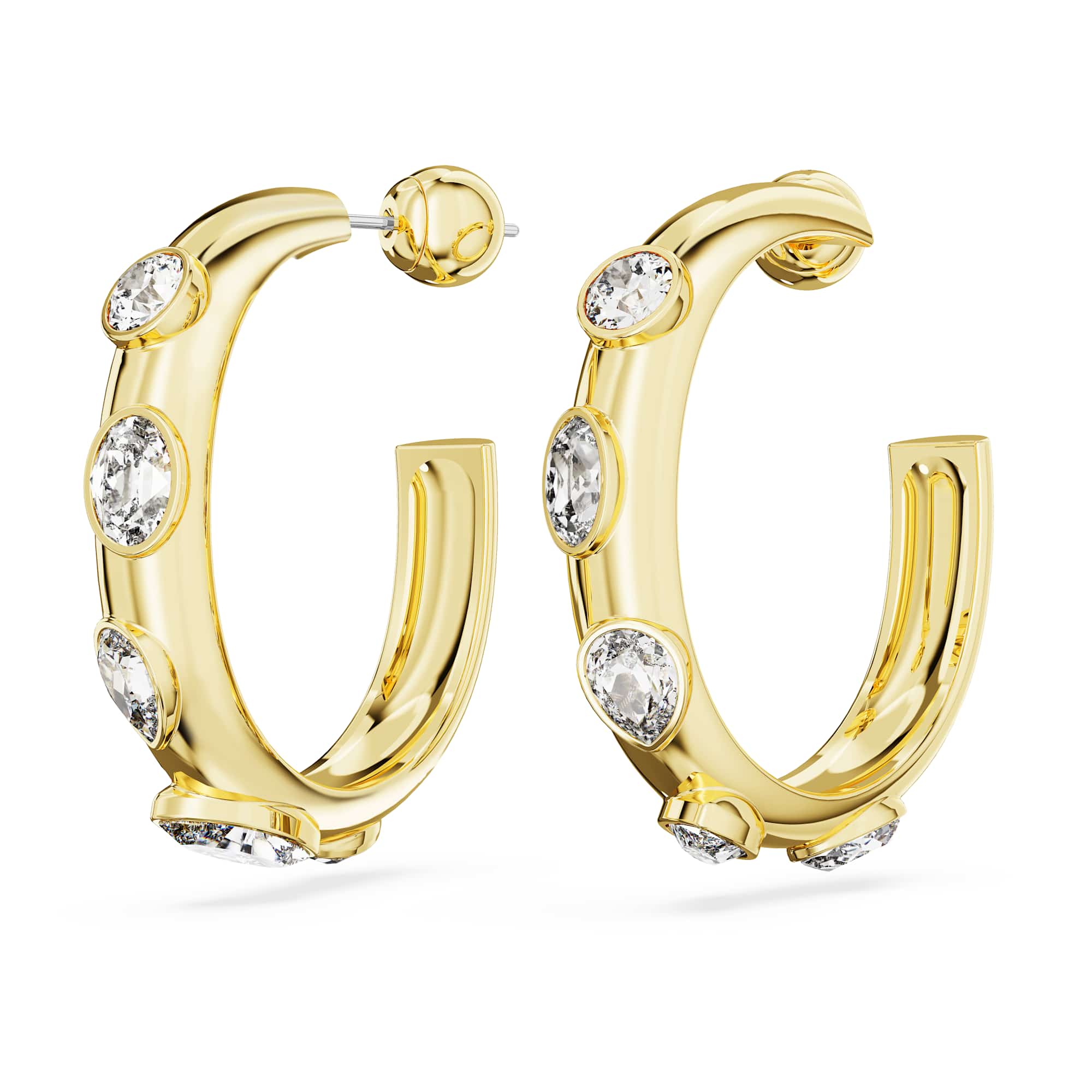 Imber hoop earrings, Mixed cuts, White, Gold-tone plated