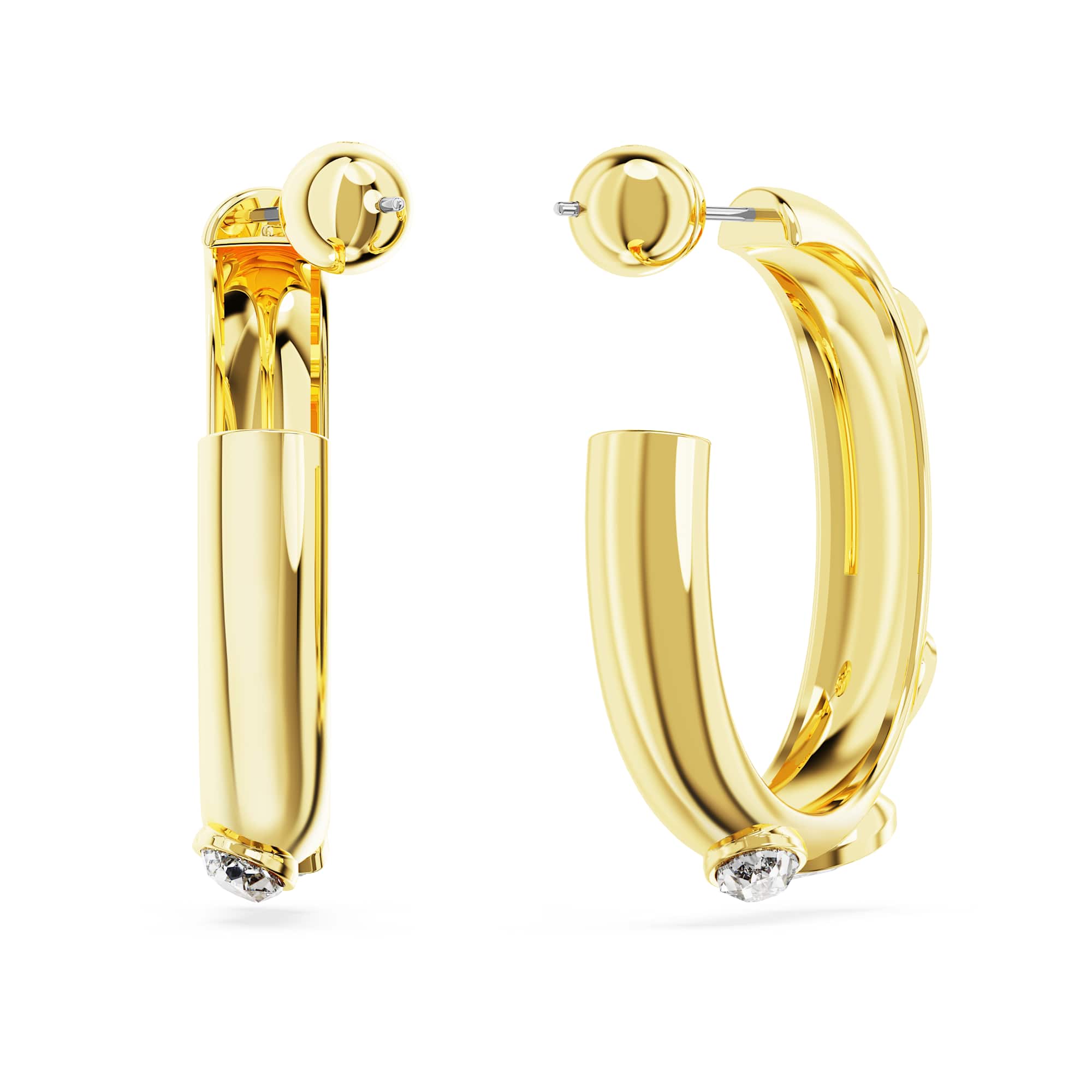 Imber hoop earrings, Mixed cuts, White, Gold-tone plated