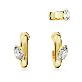 Imber hoop earrings with ear cuff, Set (3), Pear cut, White, Gold-tone plated