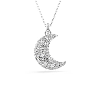 Luna pendant, Moon, White, Rhodium plated
