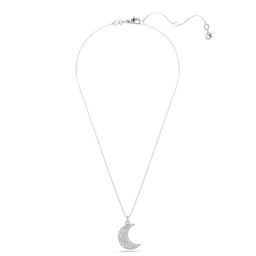 Luna pendant, Moon, White, Rhodium plated