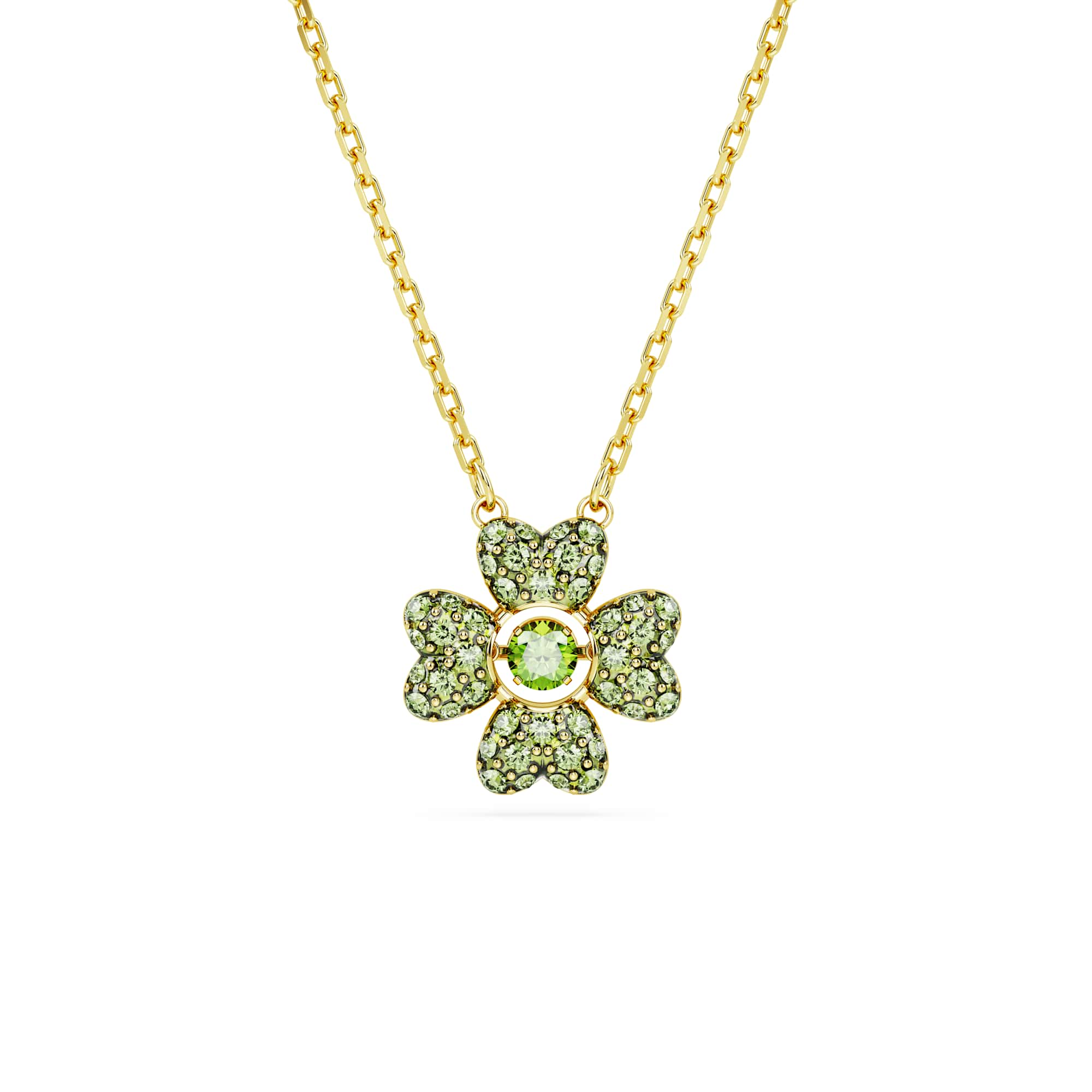Idyllia pendant, Clover, Green, 18K gold finish