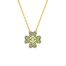 Idyllia pendant, Clover, Green, 18K gold finish