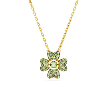 Idyllia pendant, Clover, Green, 18K gold finish