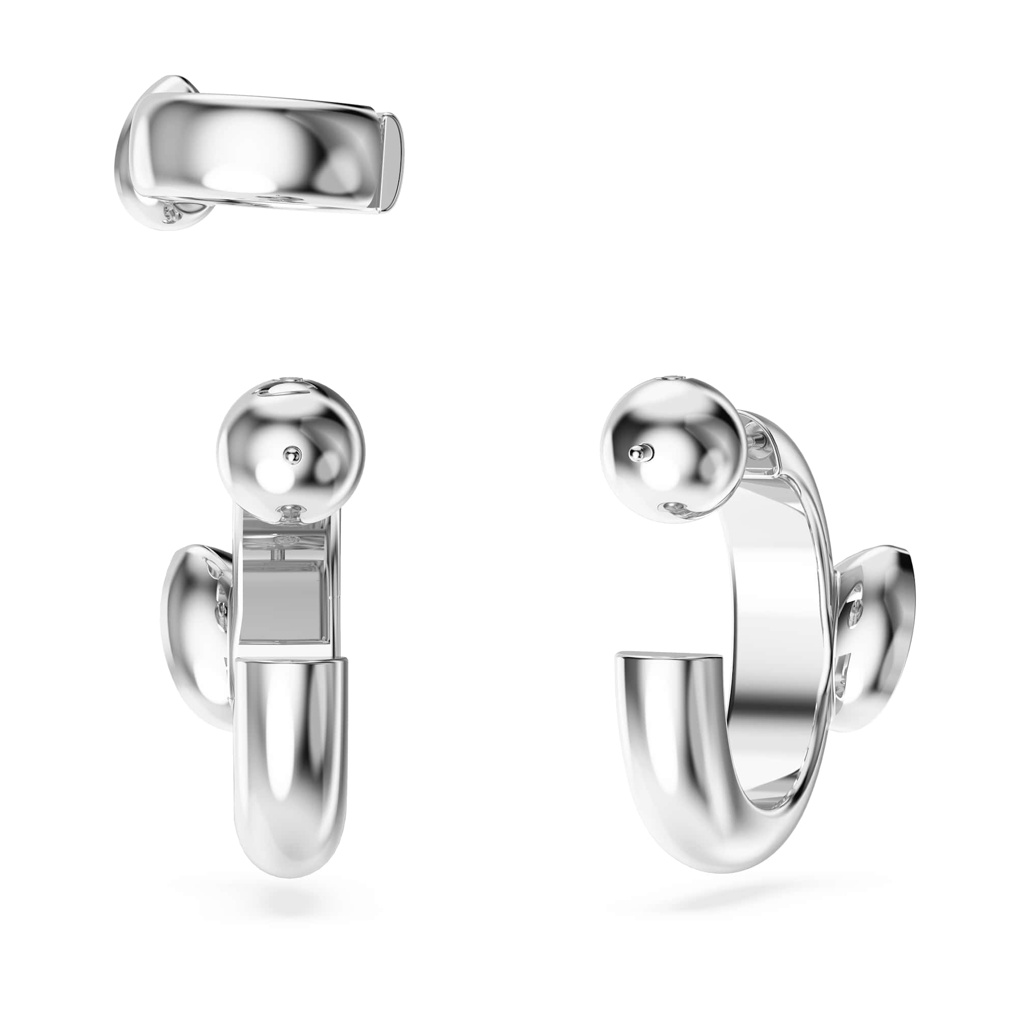 Imber hoop earrings with ear cuff, Set (3), Pear cut, White, Rhodium plated
