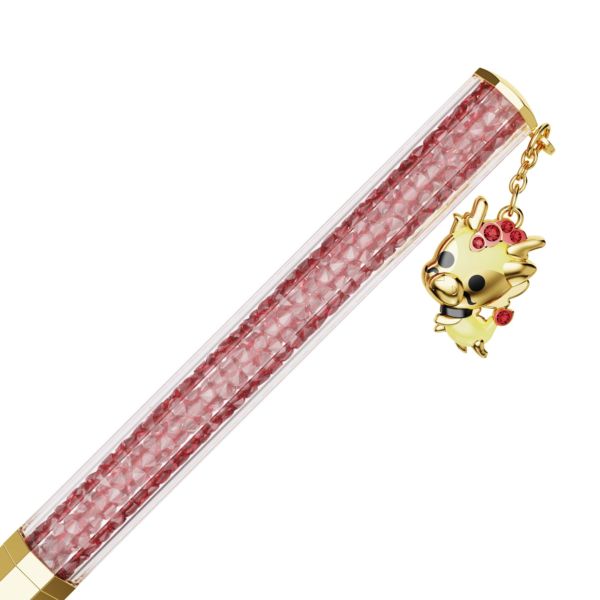 Crystalline Dragon and Phoenix ballpoint pen, Octagon shape, Dragon, Red, Gold-tone plated