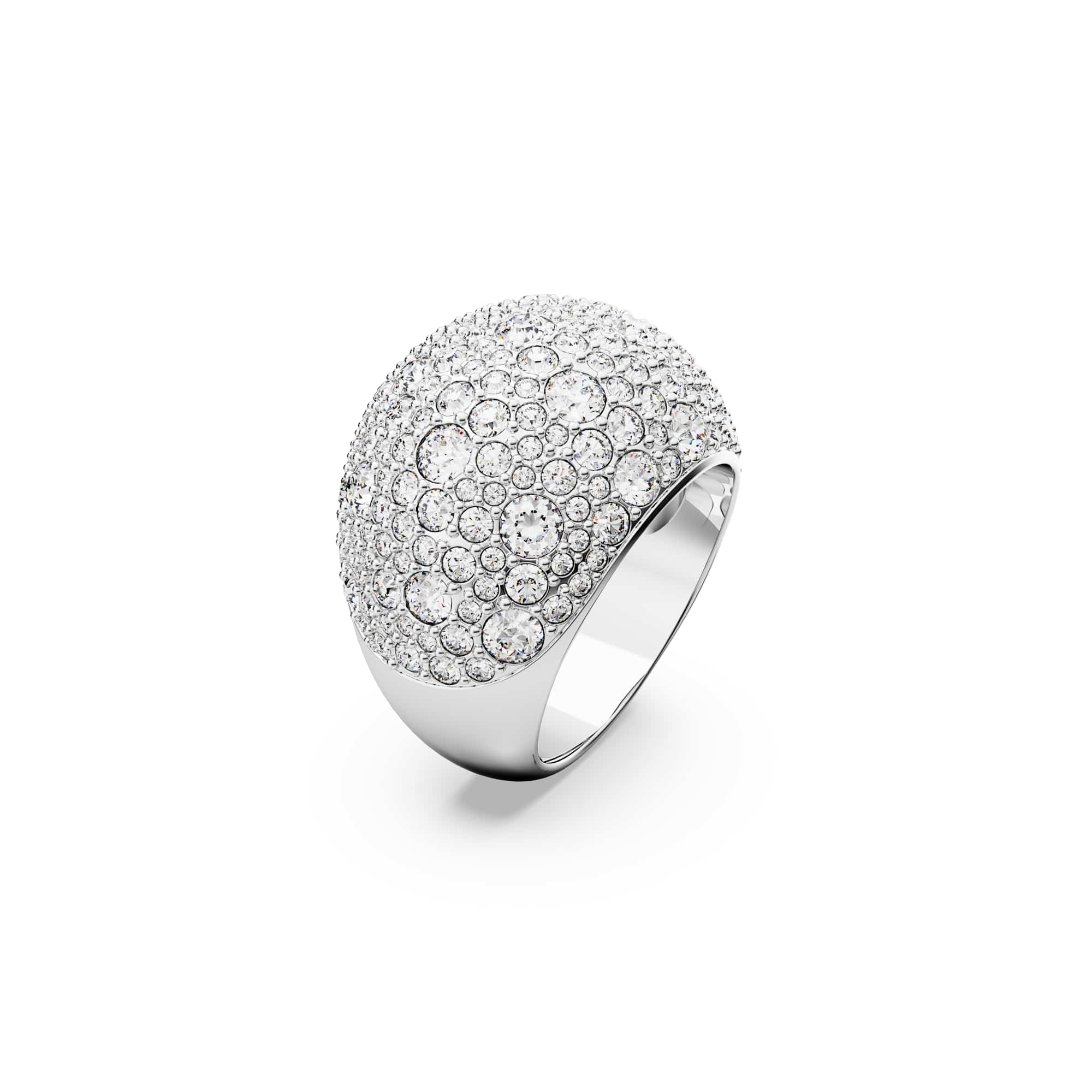 Luna cocktail ring, Moon, White, Rhodium plated - 52cm