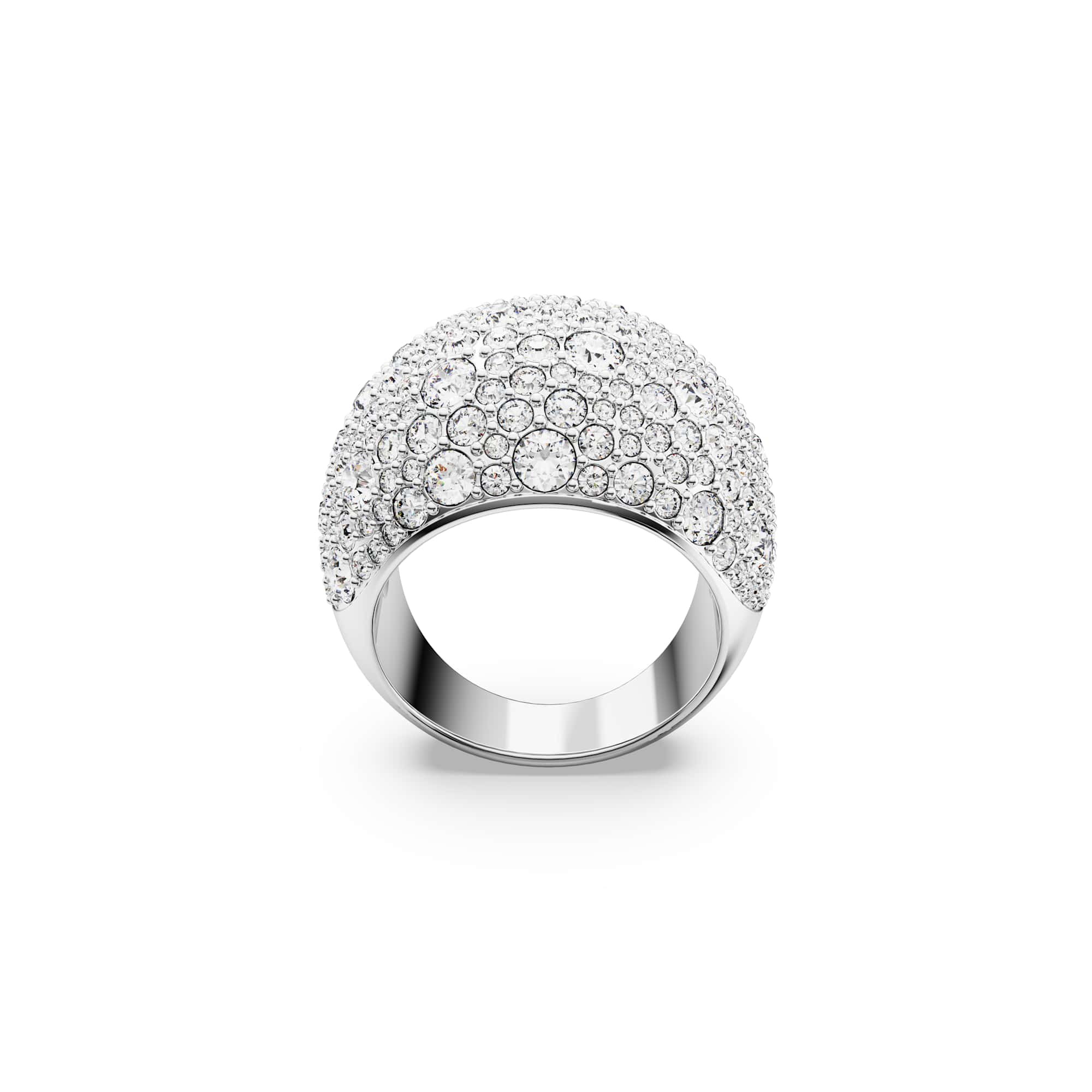 Luna cocktail ring, Moon, White, Rhodium plated - 52cm