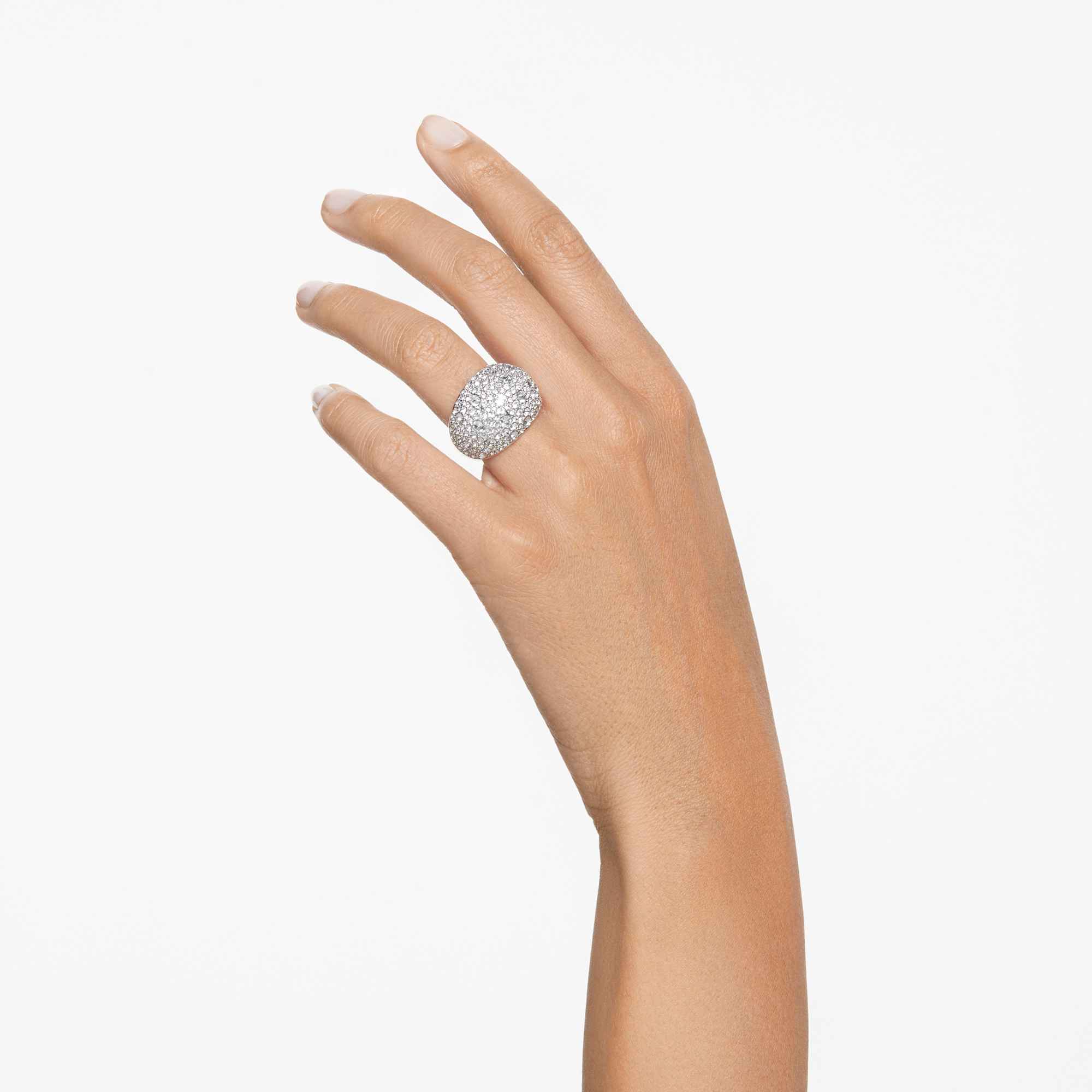 Luna cocktail ring, Moon, White, Rhodium plated - 52cm