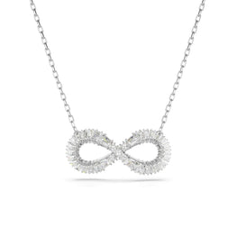 Hyperbola pendant, Infinity, White, Rhodium plated