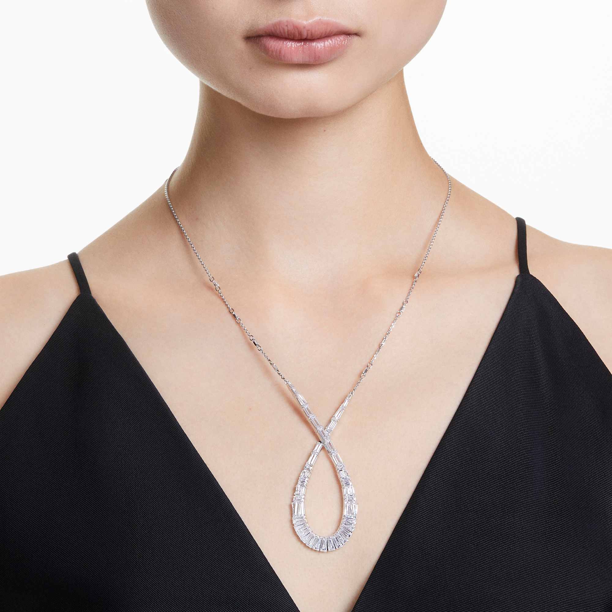 Hyperbola pendant, Mixed cuts, Infinity, White, Rhodium plated