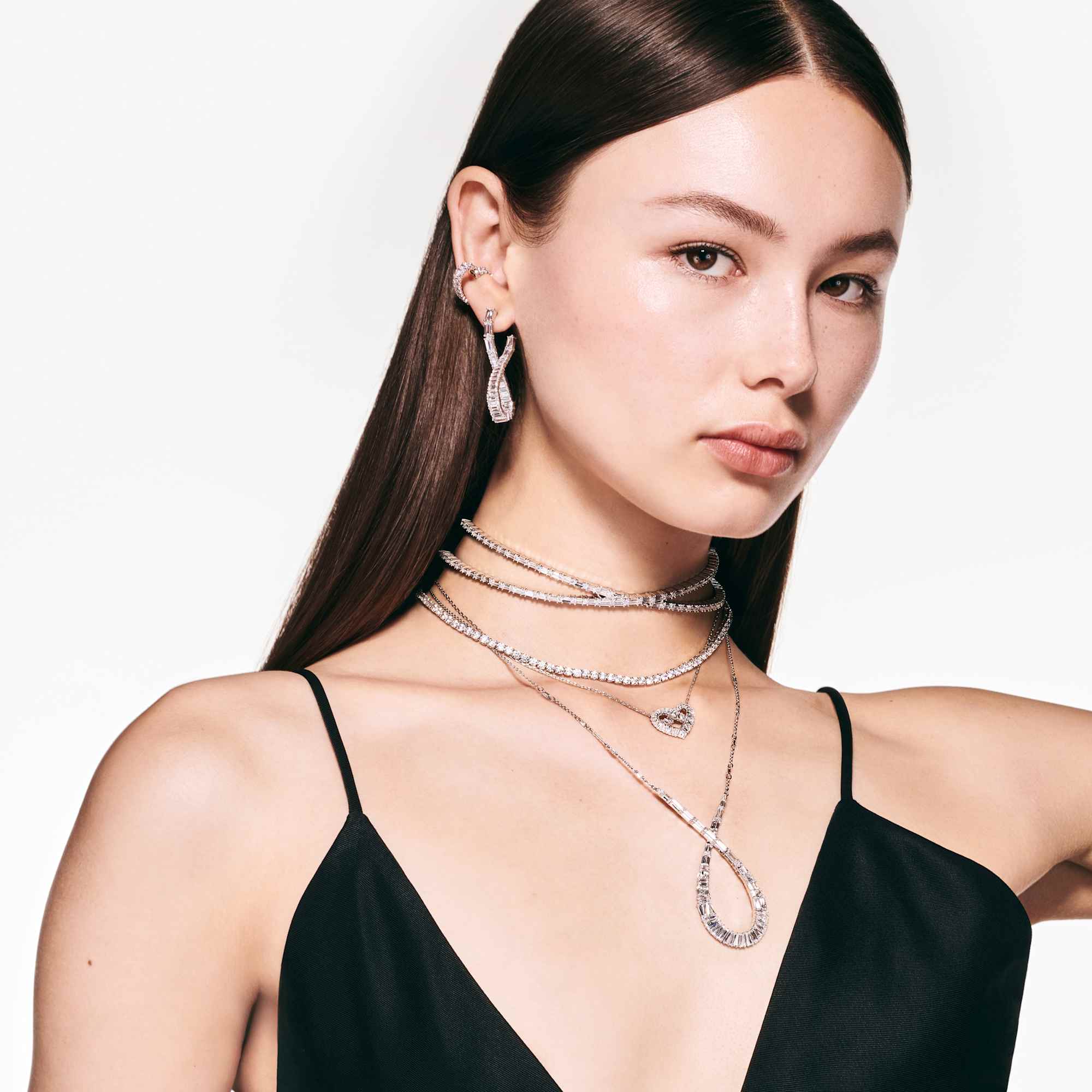 Hyperbola pendant, Mixed cuts, Infinity, White, Rhodium plated
