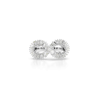 Hyperbola cocktail ring, Infinity, White, Rhodium plated - 52cm