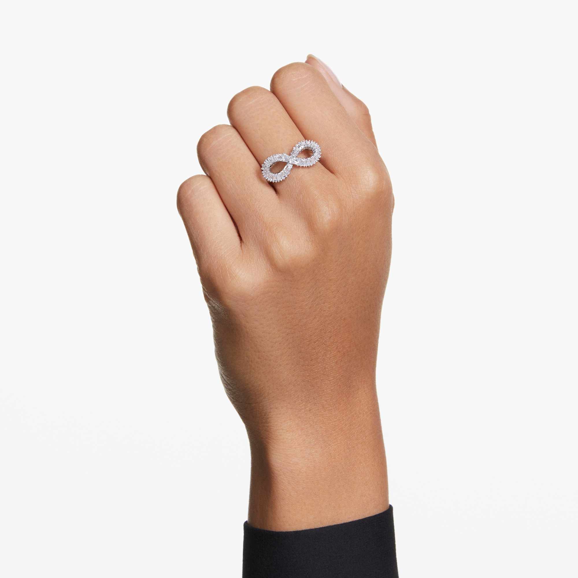 Hyperbola cocktail ring, Infinity, White, Rhodium plated - 52cm