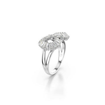 Hyperbola cocktail ring, Infinity, White, Rhodium plated - 55cm