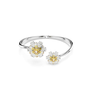 Idyllia bangle, Flower, Yellow, Rhodium plated - L
