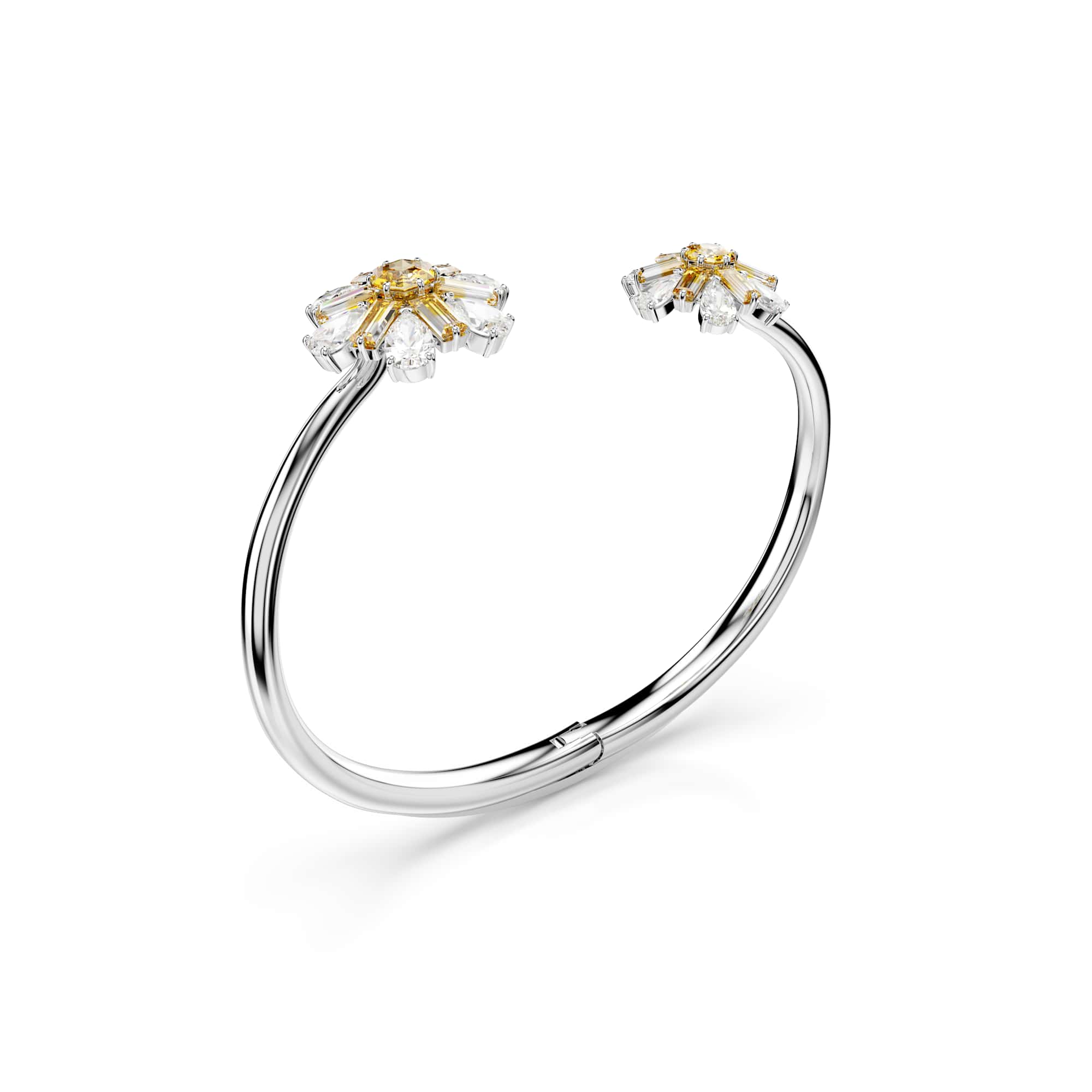 Idyllia bangle, Flower, Yellow, Rhodium plated - M