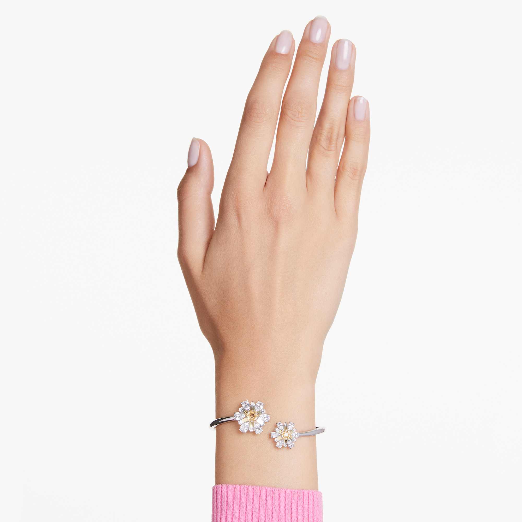 Idyllia bangle, Flower, Yellow, Rhodium plated - M