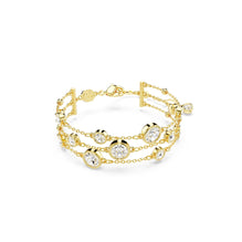 Imber wide bracelet, Round cut, White, 18K gold finish