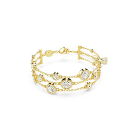 Imber wide bracelet, Round cut, White, 18K gold finish
