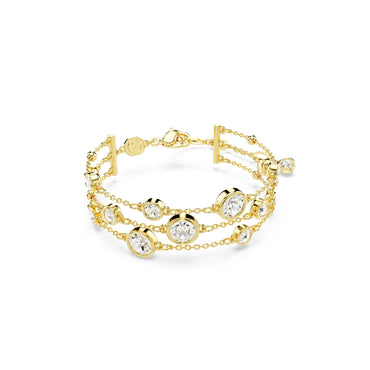 Imber wide bracelet, Round cut, White, 18K gold finish