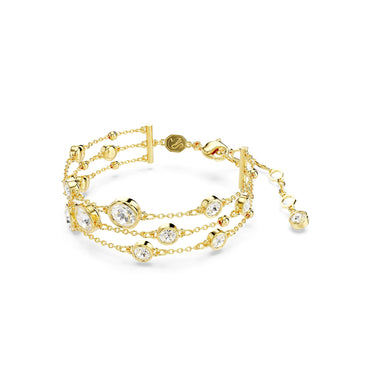 Imber wide bracelet, Round cut, White, 18K gold finish