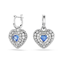 Hyperbola drop earrings, Heart, Blue, Rhodium plated