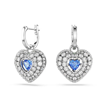 Hyperbola drop earrings, Heart, Blue, Rhodium plated