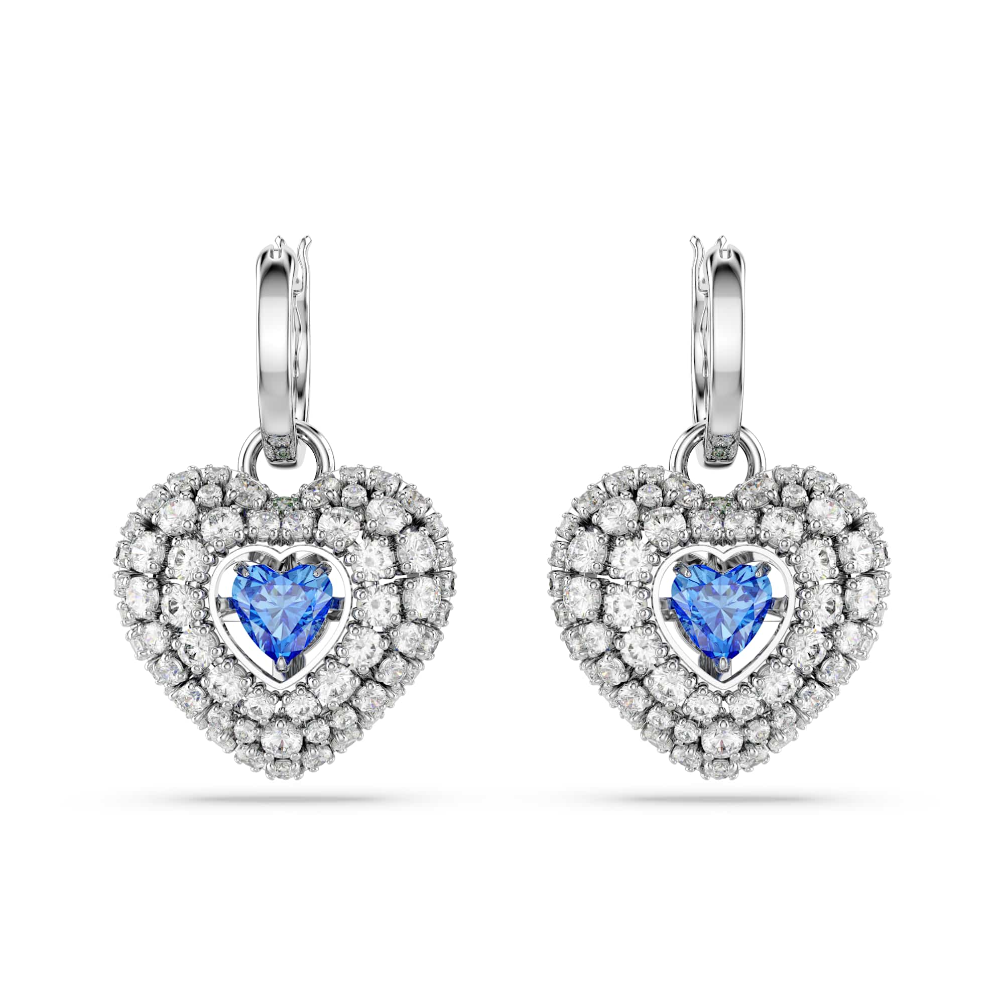 Hyperbola drop earrings, Heart, Blue, Rhodium plated