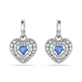 Hyperbola drop earrings, Heart, Blue, Rhodium plated