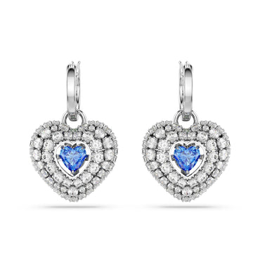 Hyperbola drop earrings, Heart, Blue, Rhodium plated