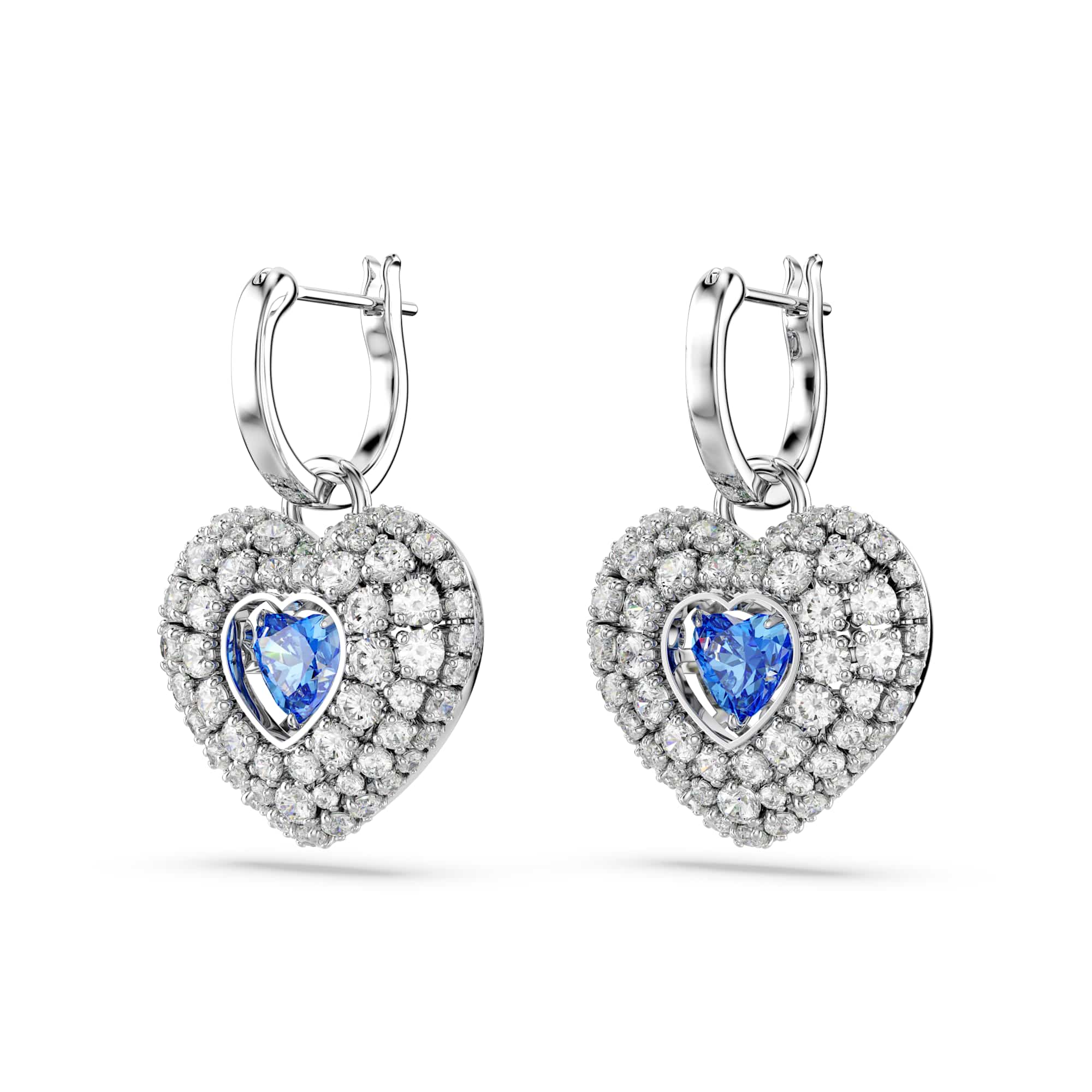 Hyperbola drop earrings, Heart, Blue, Rhodium plated