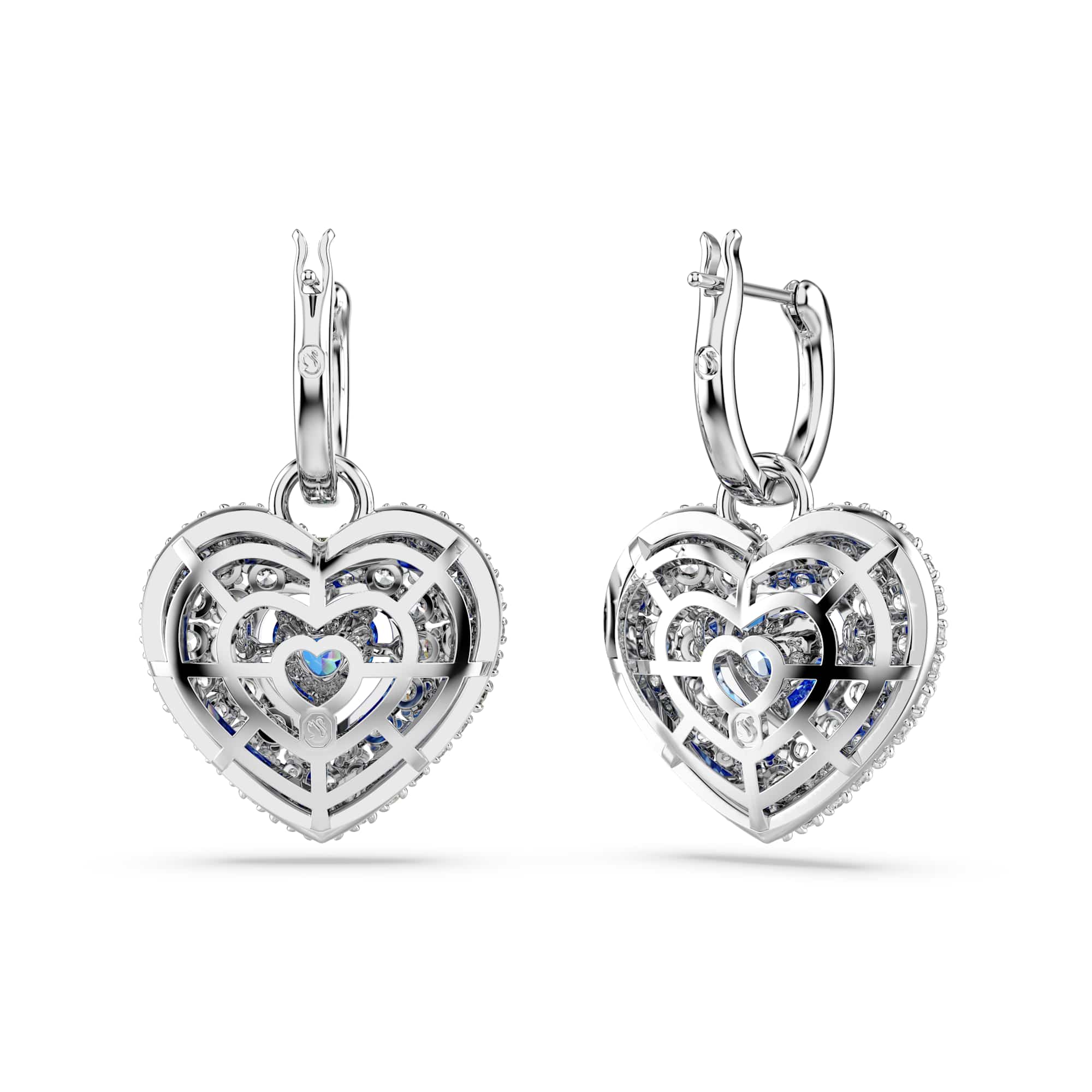 Hyperbola drop earrings, Heart, Blue, Rhodium plated